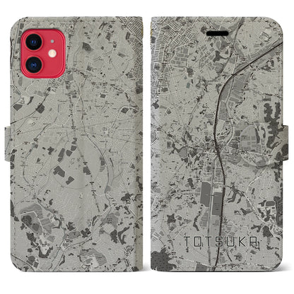 【戸塚（神奈川県）】地図柄iPhoneケース（手帳タイプ）モノトーン・iPhone 11 用