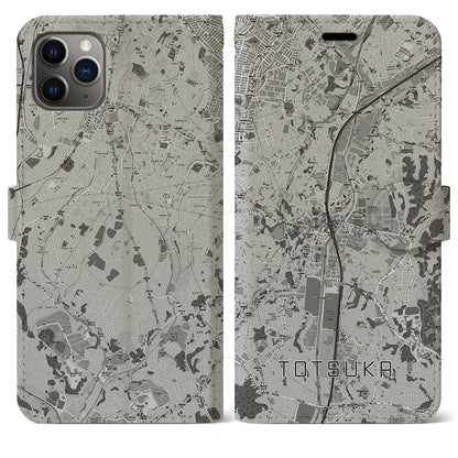 【戸塚（神奈川県）】地図柄iPhoneケース（手帳タイプ）モノトーン・iPhone 11 Pro Max 用