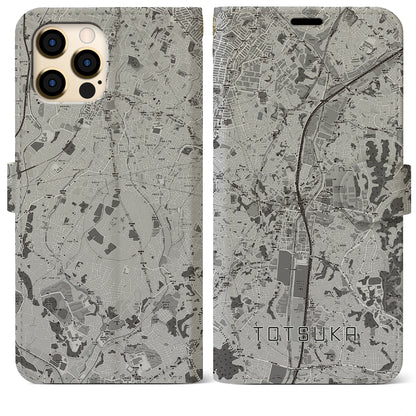 【戸塚（神奈川県）】地図柄iPhoneケース（手帳タイプ）モノトーン・iPhone 12 Pro Max 用