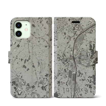 【戸塚（神奈川県）】地図柄iPhoneケース（手帳タイプ）モノトーン・iPhone 12 mini 用