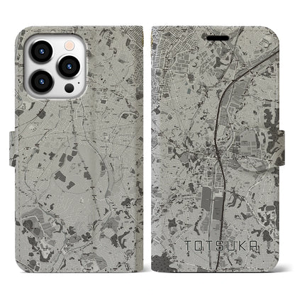 【戸塚（神奈川県）】地図柄iPhoneケース（手帳タイプ）モノトーン・iPhone 13 Pro 用