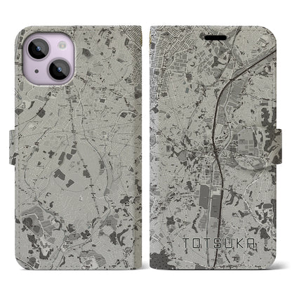 【戸塚（神奈川県）】地図柄iPhoneケース（手帳タイプ）モノトーン・iPhone 14 用