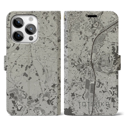 【戸塚（神奈川県）】地図柄iPhoneケース（手帳タイプ）モノトーン・iPhone 14 Pro 用