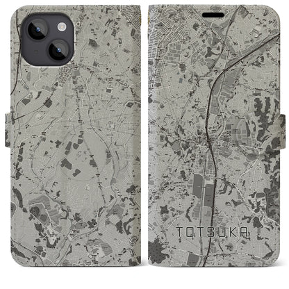【戸塚（神奈川県）】地図柄iPhoneケース（手帳タイプ）モノトーン・iPhone 14 Plus 用