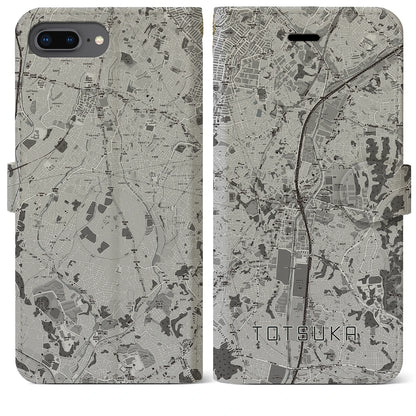 【戸塚（神奈川県）】地図柄iPhoneケース（手帳タイプ）モノトーン・iPhone 8Plus /7Plus / 6sPlus / 6Plus 用