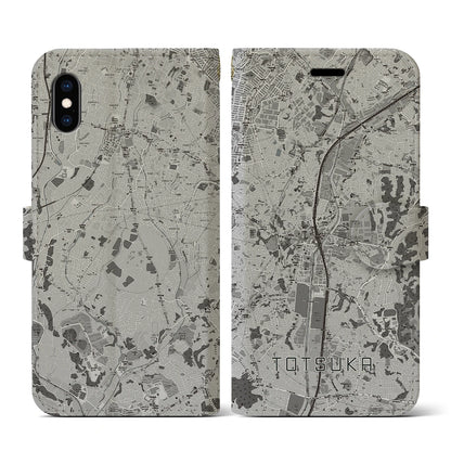 【戸塚（神奈川県）】地図柄iPhoneケース（手帳タイプ）モノトーン・iPhone XS / X 用