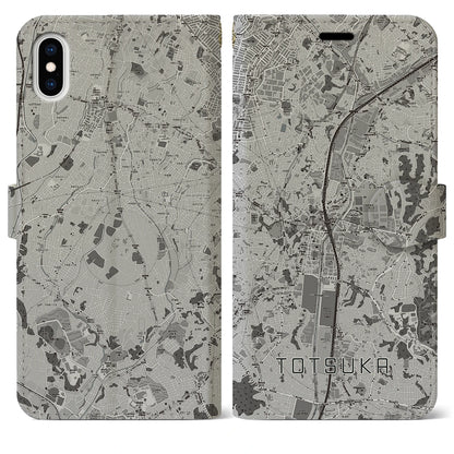 【戸塚（神奈川県）】地図柄iPhoneケース（手帳タイプ）モノトーン・iPhone XS Max 用