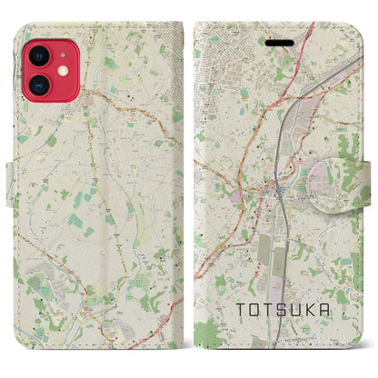 【戸塚（神奈川県）】地図柄iPhoneケース（手帳タイプ）ナチュラル・iPhone 11 用