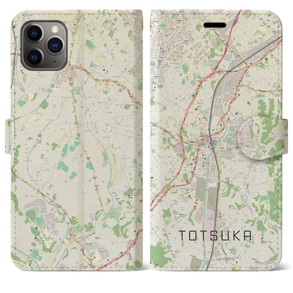 【戸塚（神奈川県）】地図柄iPhoneケース（手帳タイプ）ナチュラル・iPhone 11 Pro Max 用