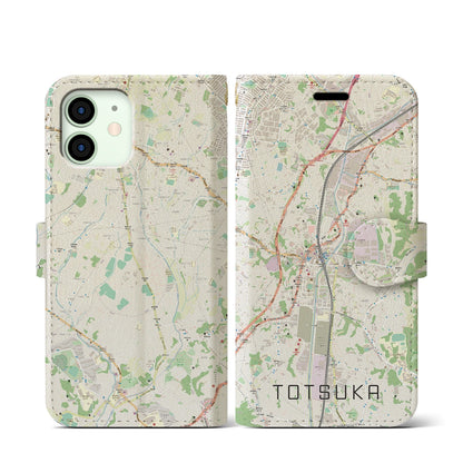 【戸塚（神奈川県）】地図柄iPhoneケース（手帳タイプ）ナチュラル・iPhone 12 mini 用