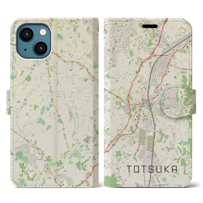 【戸塚（神奈川県）】地図柄iPhoneケース（手帳タイプ）ナチュラル・iPhone 13 用