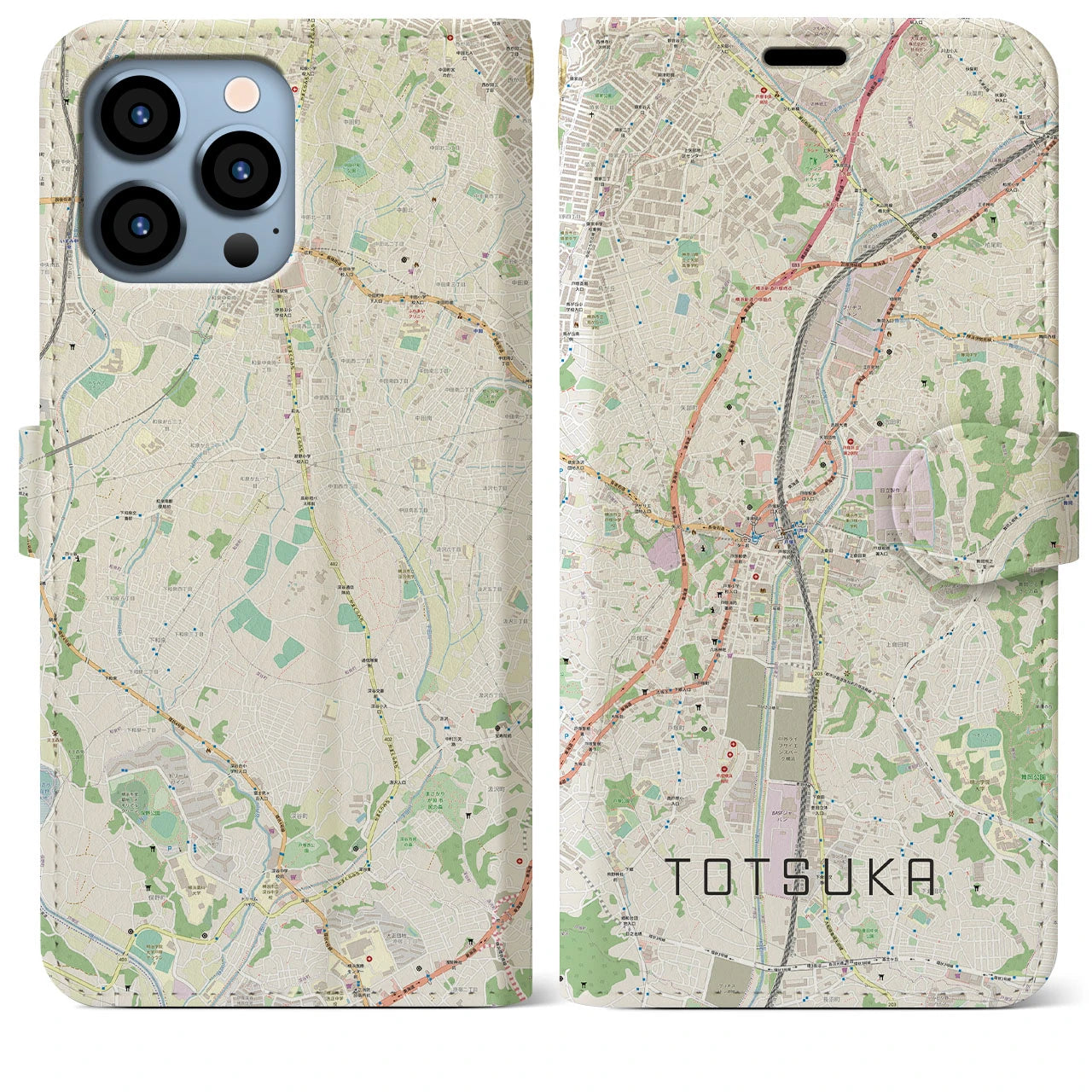 【戸塚】地図柄iPhoneケース（手帳両面タイプ・ナチュラル）iPhone 13 Pro Max 用