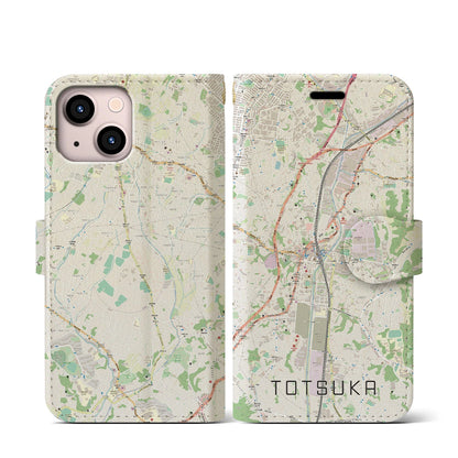 【戸塚（神奈川県）】地図柄iPhoneケース（手帳タイプ）ナチュラル・iPhone 13 mini 用