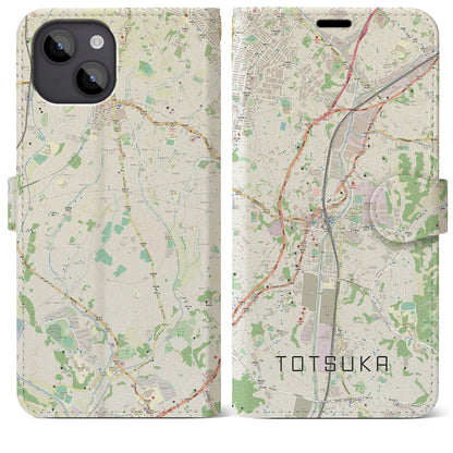 【戸塚（神奈川県）】地図柄iPhoneケース（手帳タイプ）ナチュラル・iPhone 14 Plus 用