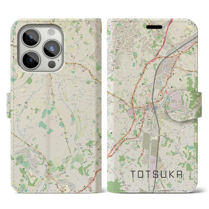 【戸塚（神奈川県）】地図柄iPhoneケース（手帳タイプ）ナチュラル・iPhone 15 Pro 用