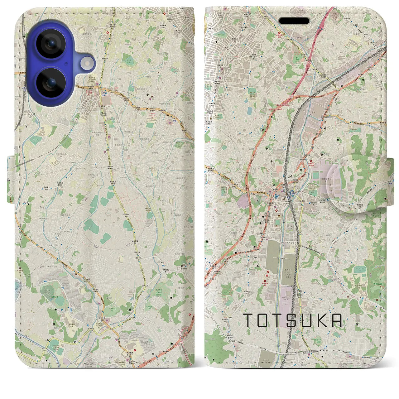 【戸塚（神奈川県）】地図柄iPhoneケース（手帳タイプ）ナチュラル・iPhone 16 Pro Max 用