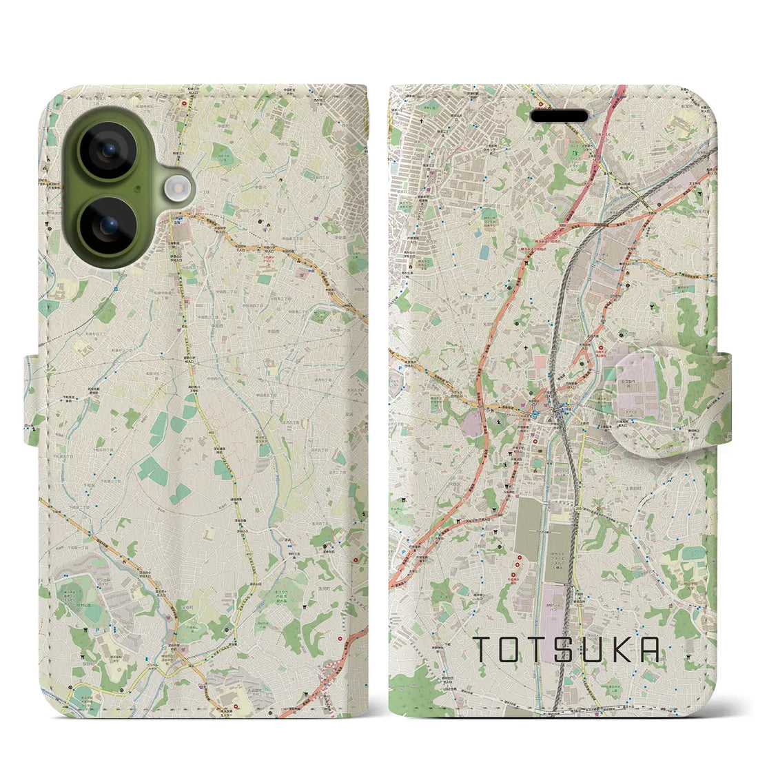 【戸塚（神奈川県）】地図柄iPhoneケース（手帳タイプ）モノトーン・iPhone 17 Pro Max 用