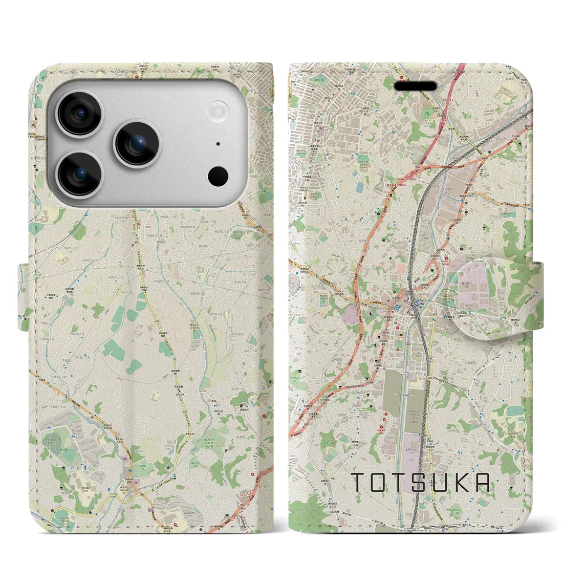 【戸塚（神奈川県）】地図柄iPhoneケース（手帳タイプ）ナチュラル・iPhone 17 Pro Max 用