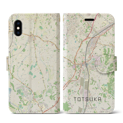 【戸塚（神奈川県）】地図柄iPhoneケース（手帳タイプ）ナチュラル・iPhone XS / X 用
