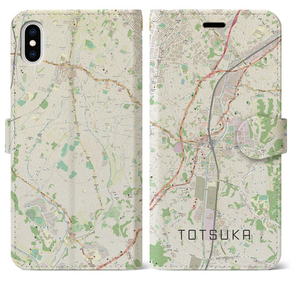 【戸塚（神奈川県）】地図柄iPhoneケース（手帳タイプ）ナチュラル・iPhone XS Max 用