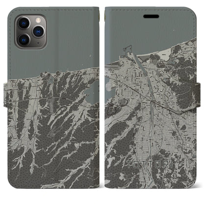 【鳥取（鳥取県）】地図柄iPhoneケース（手帳タイプ）モノトーン・iPhone 11 Pro Max 用