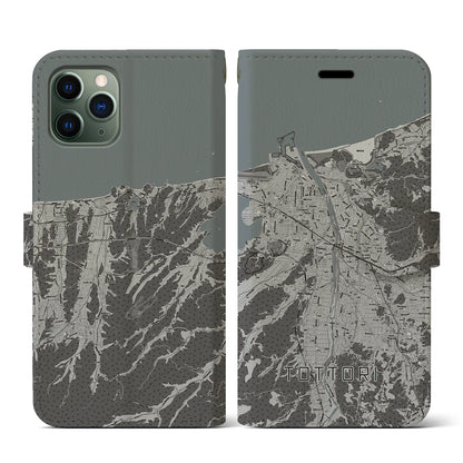 【鳥取（鳥取県）】地図柄iPhoneケース（手帳タイプ）モノトーン・iPhone 11 Pro 用