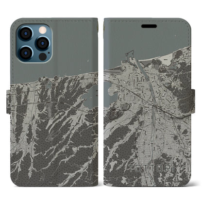 【鳥取（鳥取県）】地図柄iPhoneケース（手帳タイプ）モノトーン・iPhone 12 / 12 Pro 用