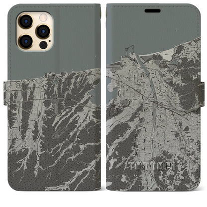 【鳥取（鳥取県）】地図柄iPhoneケース（手帳タイプ）モノトーン・iPhone 12 Pro Max 用