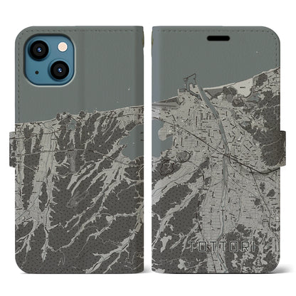 【鳥取（鳥取県）】地図柄iPhoneケース（手帳タイプ）モノトーン・iPhone 13 用