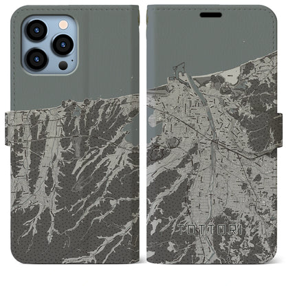 【鳥取（鳥取県）】地図柄iPhoneケース（手帳タイプ）モノトーン・iPhone 13 Pro Max 用