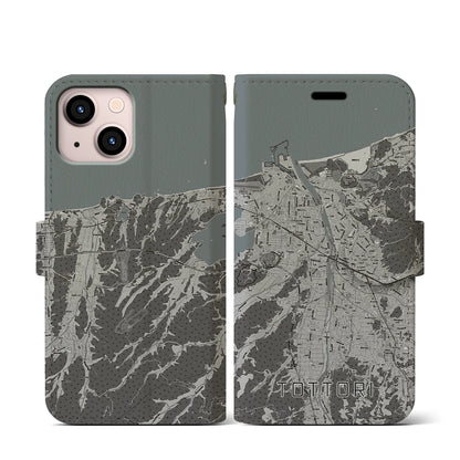 【鳥取（鳥取県）】地図柄iPhoneケース（手帳タイプ）モノトーン・iPhone 13 mini 用