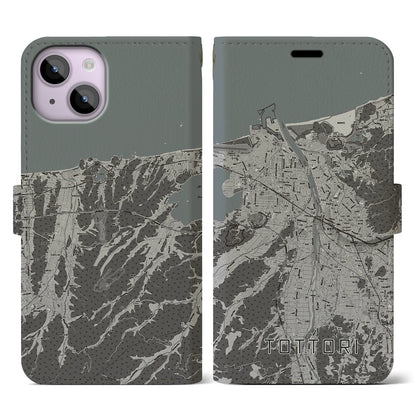 【鳥取（鳥取県）】地図柄iPhoneケース（手帳タイプ）モノトーン・iPhone 14 用