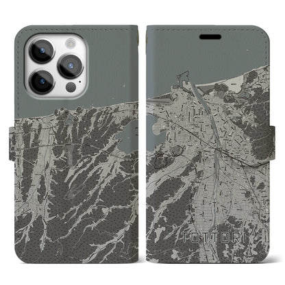 【鳥取（鳥取県）】地図柄iPhoneケース（手帳タイプ）モノトーン・iPhone 14 Pro 用