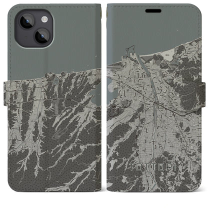 【鳥取（鳥取県）】地図柄iPhoneケース（手帳タイプ）モノトーン・iPhone 14 Plus 用