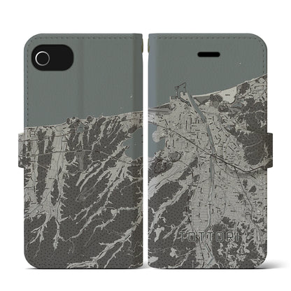 【鳥取（鳥取県）】地図柄iPhoneケース（手帳タイプ）モノトーン・iPhone SE（第3 / 第2世代） / 8 / 7 / 6s / 6 用