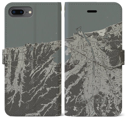 【鳥取（鳥取県）】地図柄iPhoneケース（手帳タイプ）モノトーン・iPhone 8Plus /7Plus / 6sPlus / 6Plus 用