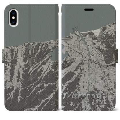 【鳥取（鳥取県）】地図柄iPhoneケース（手帳タイプ）モノトーン・iPhone XS Max 用