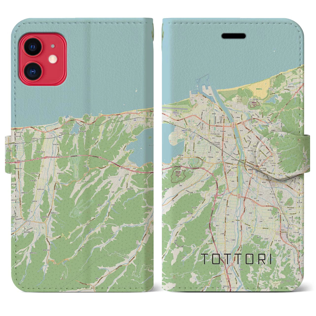 【鳥取】地図柄iPhoneケース（手帳両面タイプ・ナチュラル）iPhone 11 用