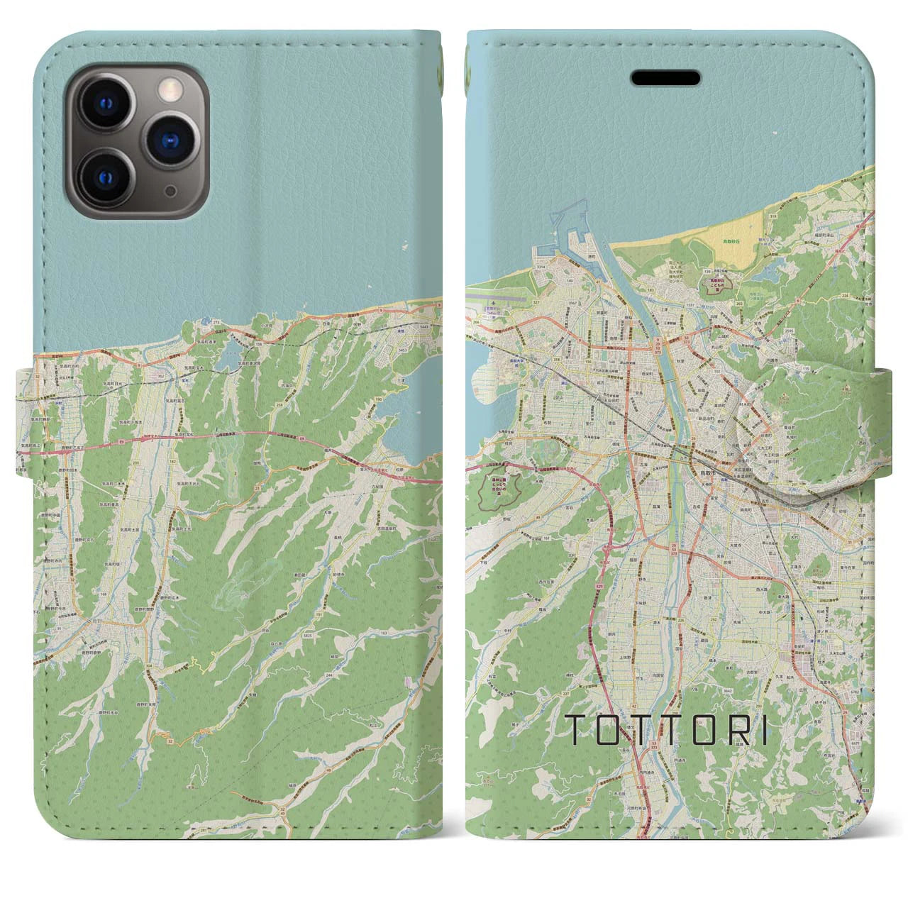 【鳥取】地図柄iPhoneケース（手帳両面タイプ・ナチュラル）iPhone 11 Pro Max 用