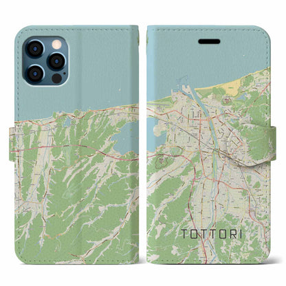 【鳥取（鳥取県）】地図柄iPhoneケース（手帳タイプ）ナチュラル・iPhone 12 / 12 Pro 用