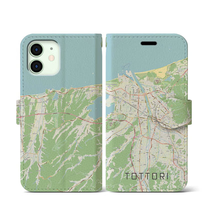 【鳥取（鳥取県）】地図柄iPhoneケース（手帳タイプ）ナチュラル・iPhone 12 mini 用