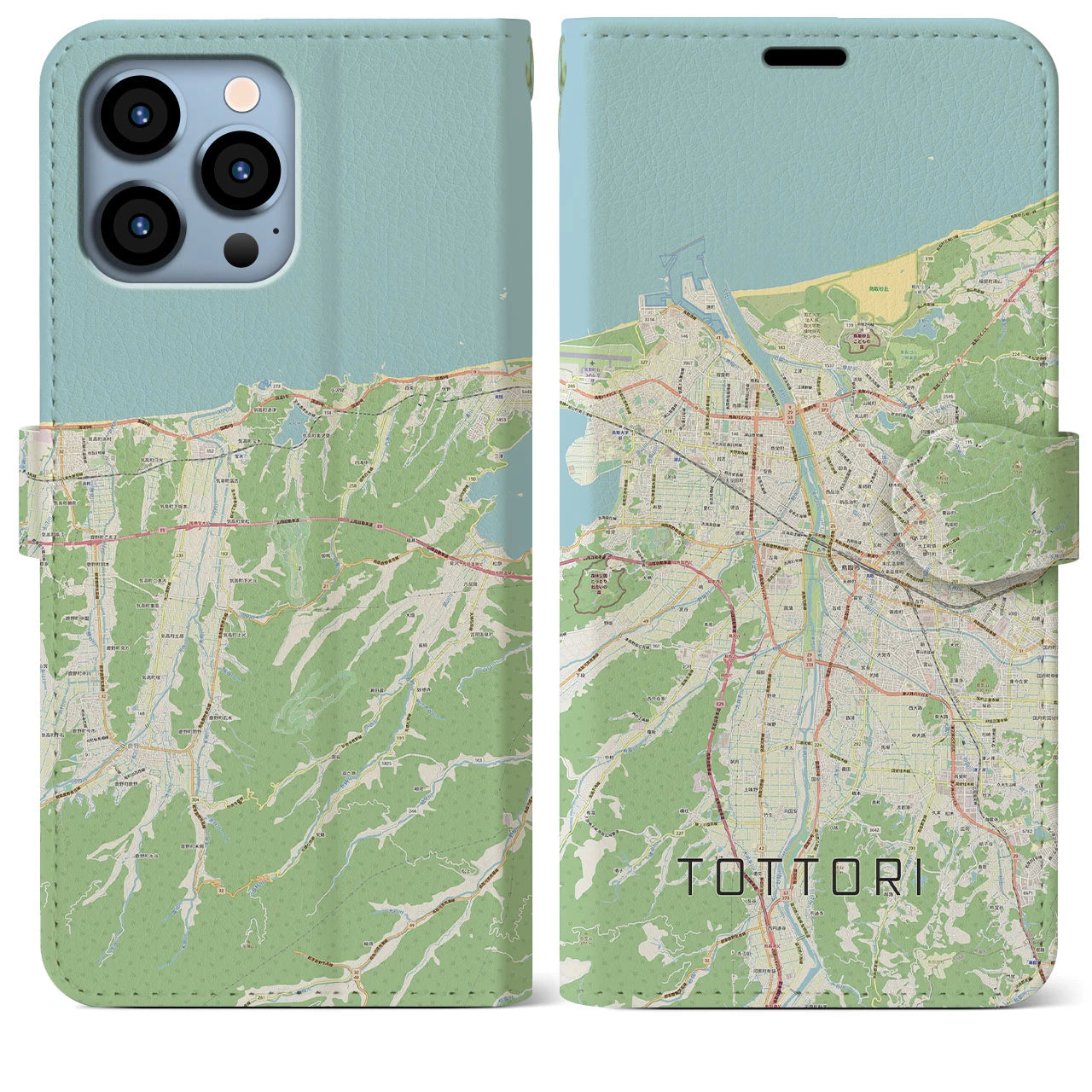 【鳥取】地図柄iPhoneケース（手帳両面タイプ・ナチュラル）iPhone 13 Pro Max 用