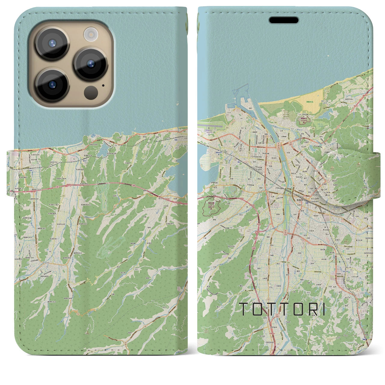 【鳥取】地図柄iPhoneケース（手帳両面タイプ・ナチュラル）iPhone 14 Pro Max 用