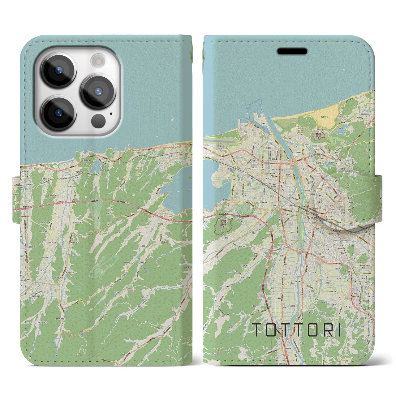 【鳥取】地図柄iPhoneケース（手帳両面タイプ・ナチュラル）iPhone 14 Pro 用