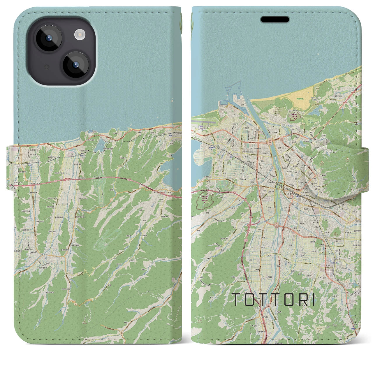 【鳥取】地図柄iPhoneケース（手帳両面タイプ・ナチュラル）iPhone 14 Plus 用