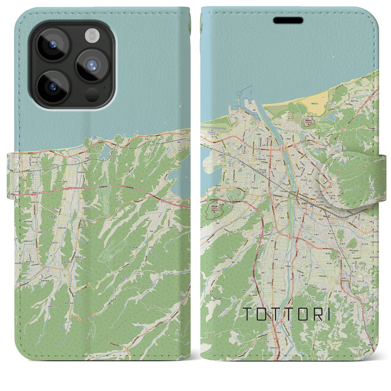 【鳥取】地図柄iPhoneケース（手帳両面タイプ・ナチュラル）iPhone 15 Pro Max 用