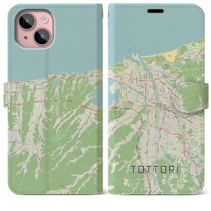 【鳥取（鳥取県）】地図柄iPhoneケース（手帳タイプ）ナチュラル・iPhone 15 Plus 用