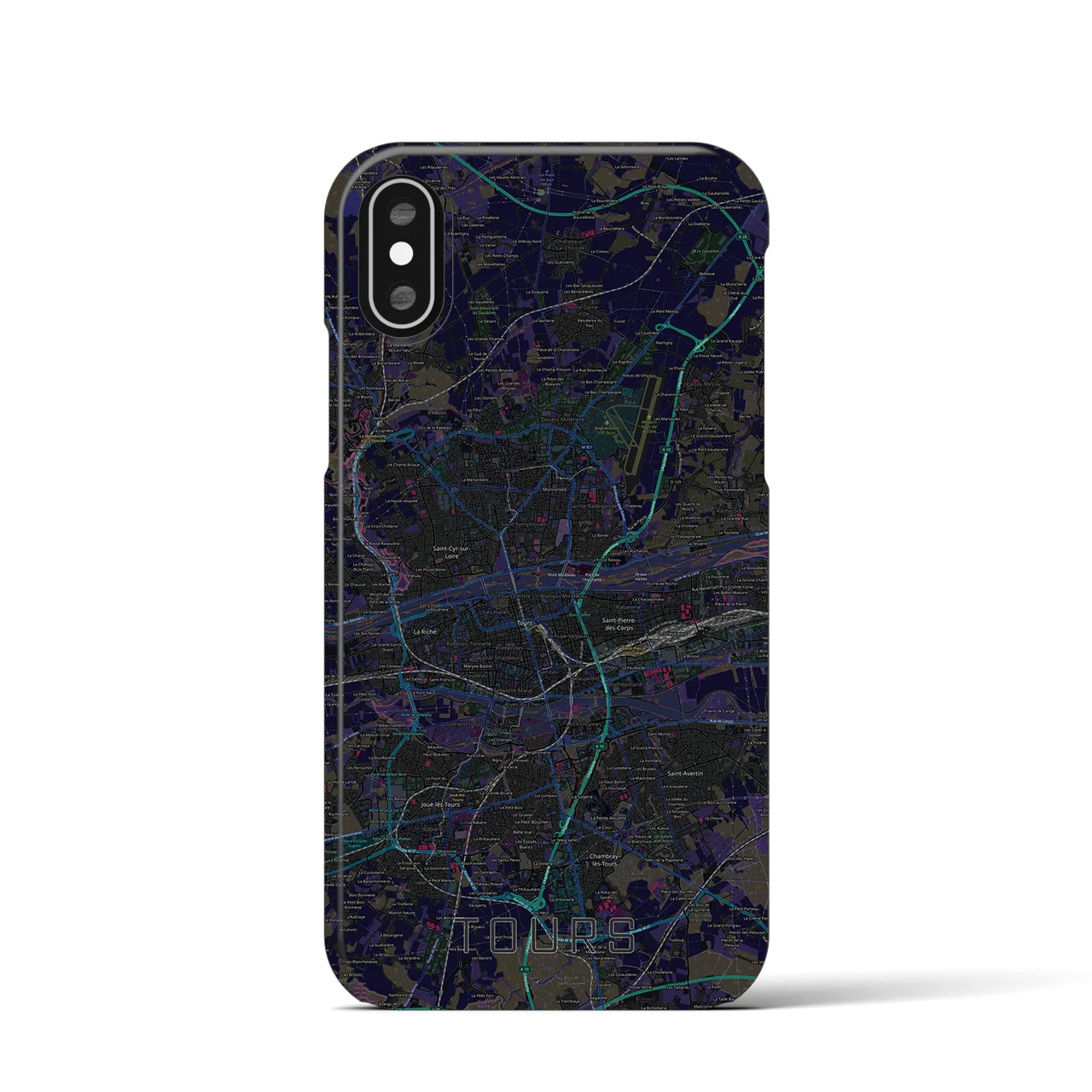 【トゥール（フランス）】地図柄iPhoneケース（バックカバータイプ）ブラック・iPhone XS / X 用