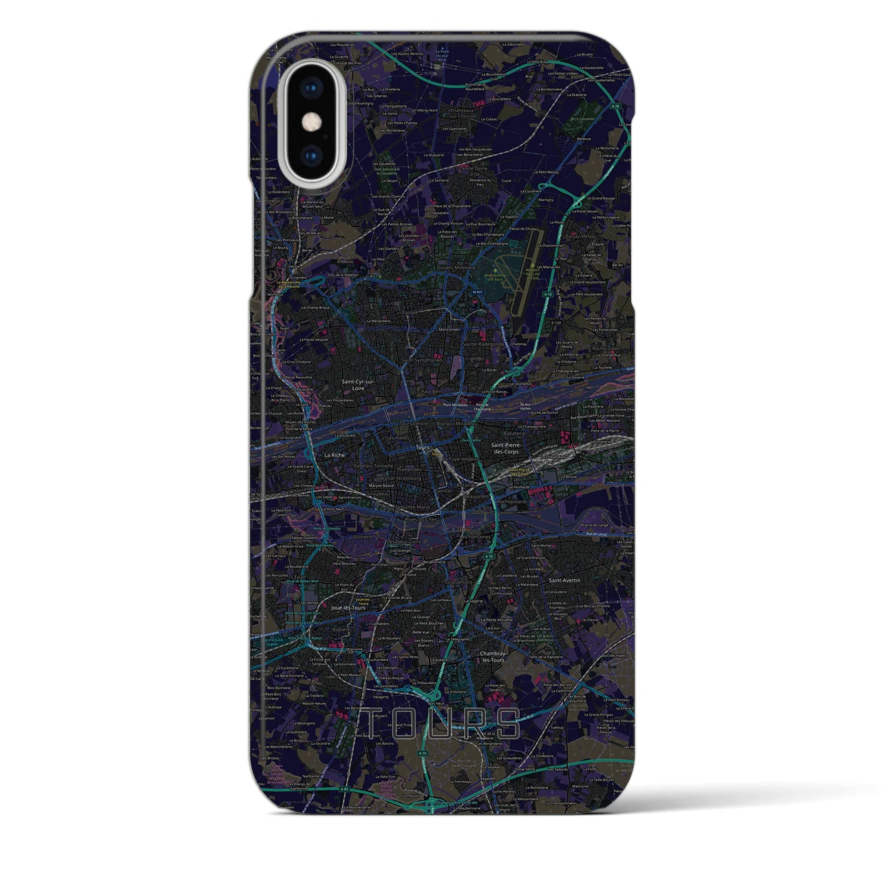 【トゥール（フランス）】地図柄iPhoneケース（バックカバータイプ）ブラック・iPhone XS Max 用