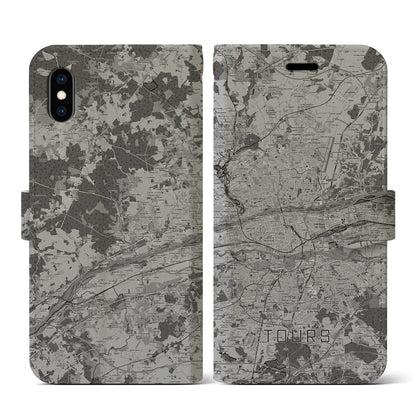 【トゥール（フランス）】地図柄iPhoneケース（手帳タイプ）モノトーン・iPhone XS / X 用